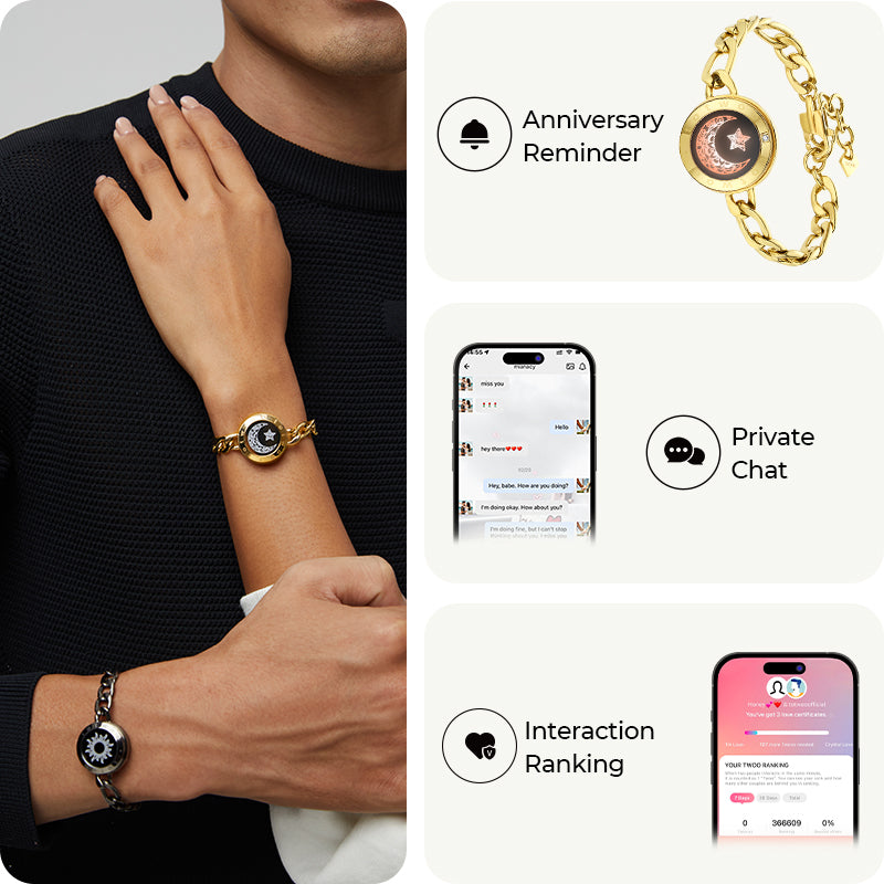 Sun & Moon Touch Bracelets with Figaro Chain